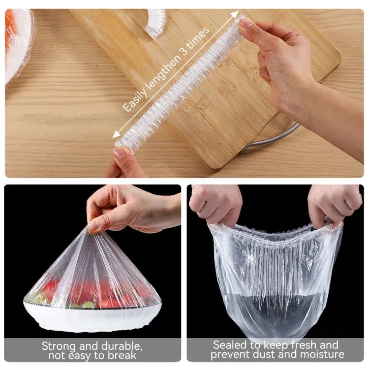 100Pcs Disposable Plastic Bag Food Cover Wrap Elastic Food Bags Lids
