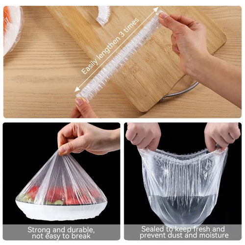 100Pcs Disposable Plastic Bag Food Cover Wrap Elastic Food Bags Lids