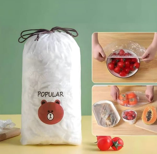 100Pcs Disposable Plastic Bag Food Cover Wrap Elastic Food Bags Lids