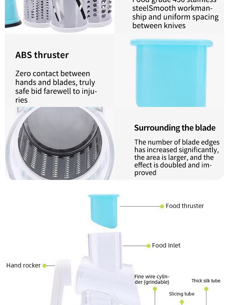 Table Top Drum Multifunctional Roller Vegetable Cutter Hand Crank Home Kitchen Shredder Potato Grater