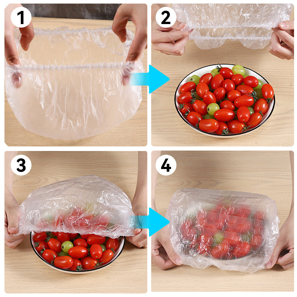 100Pcs Disposable Plastic Bag Food Cover Wrap Elastic Food Bags Lids
