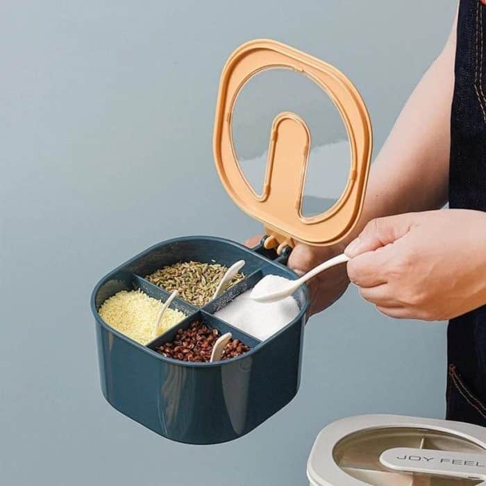 4 In 1 Partition Kitchen Seasoning Spice Box with Spoons random color