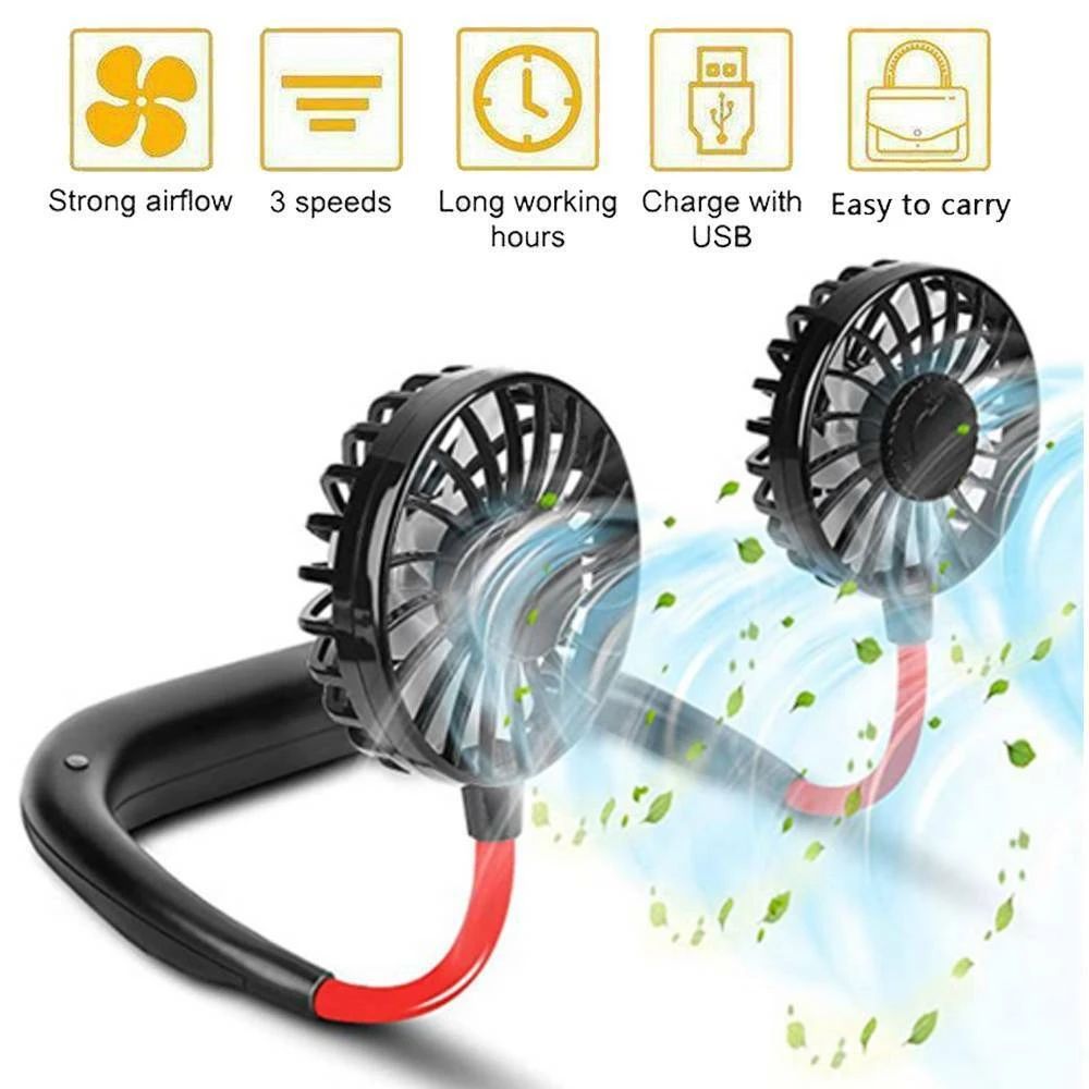Neck Fan Adjustment Fan Hands-Free Hanging Rechargeable Mini Sports Fans 3 Gears Wearable Sport Fan – Random Color