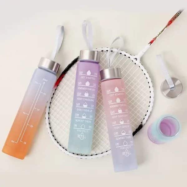 Sports Water Bottles 3 Pcs Set With Motivational Time Marker & Leak Proof Flip Top Lid (random Color)